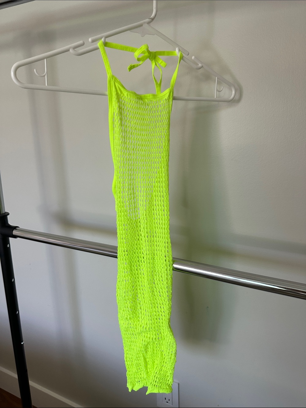 Neon Yellow Mesh Halter Swim Coverup
